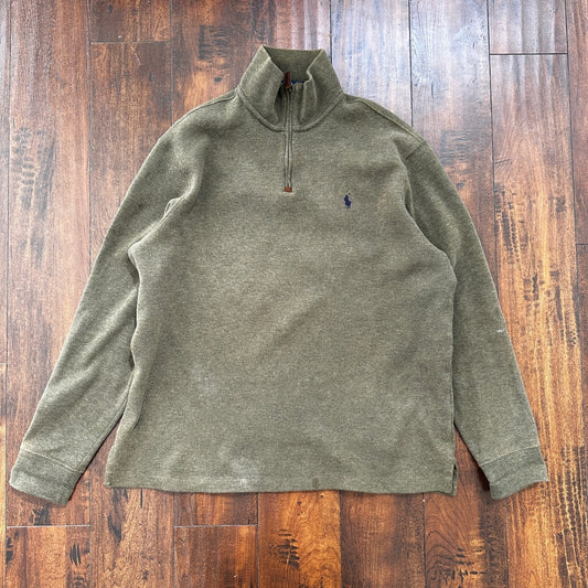 Polo Ralph Lauren Men's Quarter Zip Pullover Sweater Army Green Olive Y2K Size L