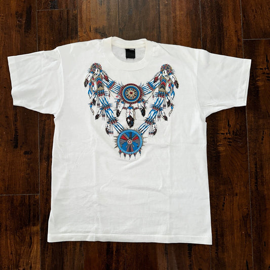 Tribal Vintage T Shirt Tattoo Feathers Tribe USA Screen Stars White Single Stitc