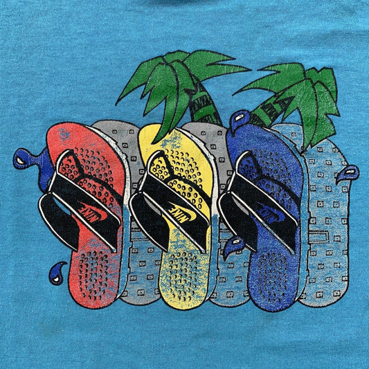 Nike Vintage T Shirt Mens M Palm Beach Waffle Sandals 80s Blue Tag Flordia Rap