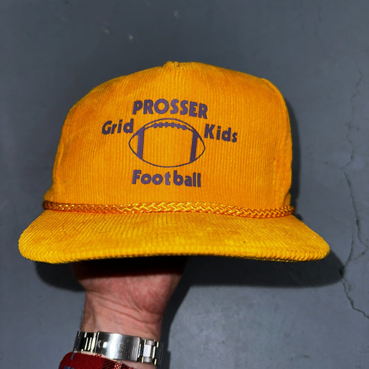Prosser Football Grid Kids VTG Hat Cap Snapback Yellow Corduroy Otto Trucker Fun