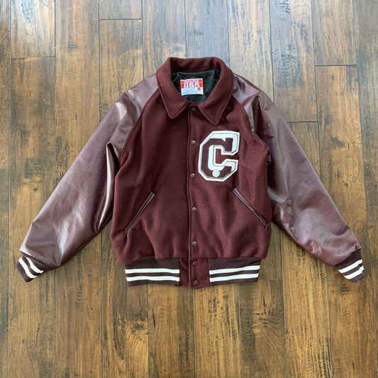 VTG Awards USA Varsity Wool Leather Jacket Burgundy Lettermen Large 70s 80s