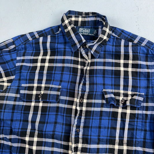 Polo Ralph Lauren VTG Oxford Shirt Plaid Stripe Button Down Up 90s Mens M Blue