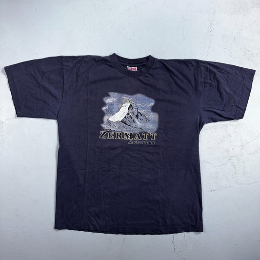 Zermatt Switzerland 90s VTG T Shirt Single Stitch Travel Europe Mountain XL Navy