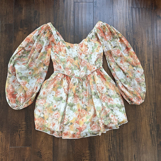 Floral Lantern Sleeve Mini Dress Hoop Skirt Halloween Sexy Vintage Style Hot