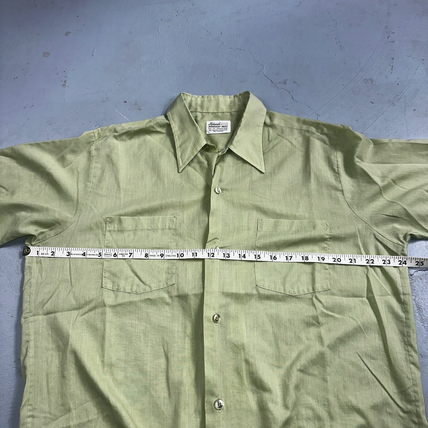 1960s Habands Green Short Sleeve Button Down Shirt Rockabilly Drip Dry Summer