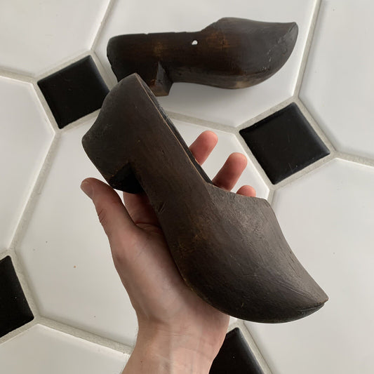 Antique Primitive Early Carved Wood Pair Clogs Shoes 1919 France Dutch Slippers