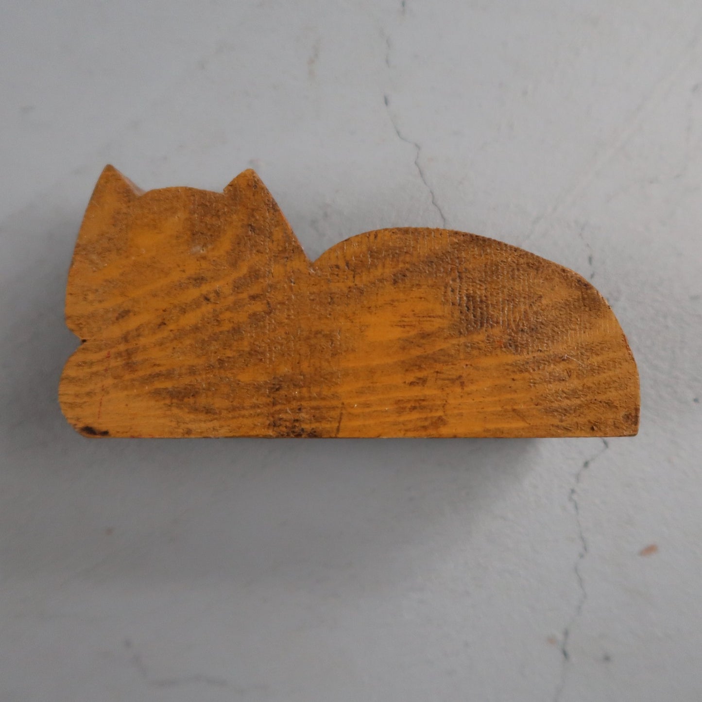 Small Carved Wood Sitting Cat Folk Art Figure Cute Hand Made Lucky Cute Luck
