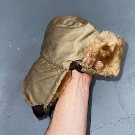 Vintage Eddie Bauer Goose Down Cap Hat Trapper Faux Fur Ear Flaps M 1960s Rare