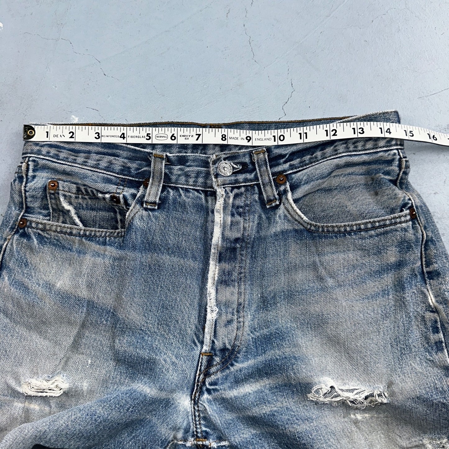 Levis 501 Vintage 80s Redline Selvedge USA Light Jeans Thrashed 32x36 Act 29x32