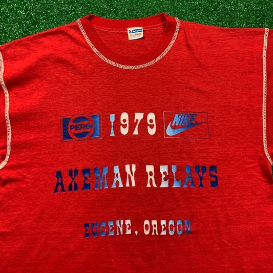 Vintage Nike 1979 Oregon T Shirt USA Rare Champion Blue Bar XL 70s Axeman Pepsi