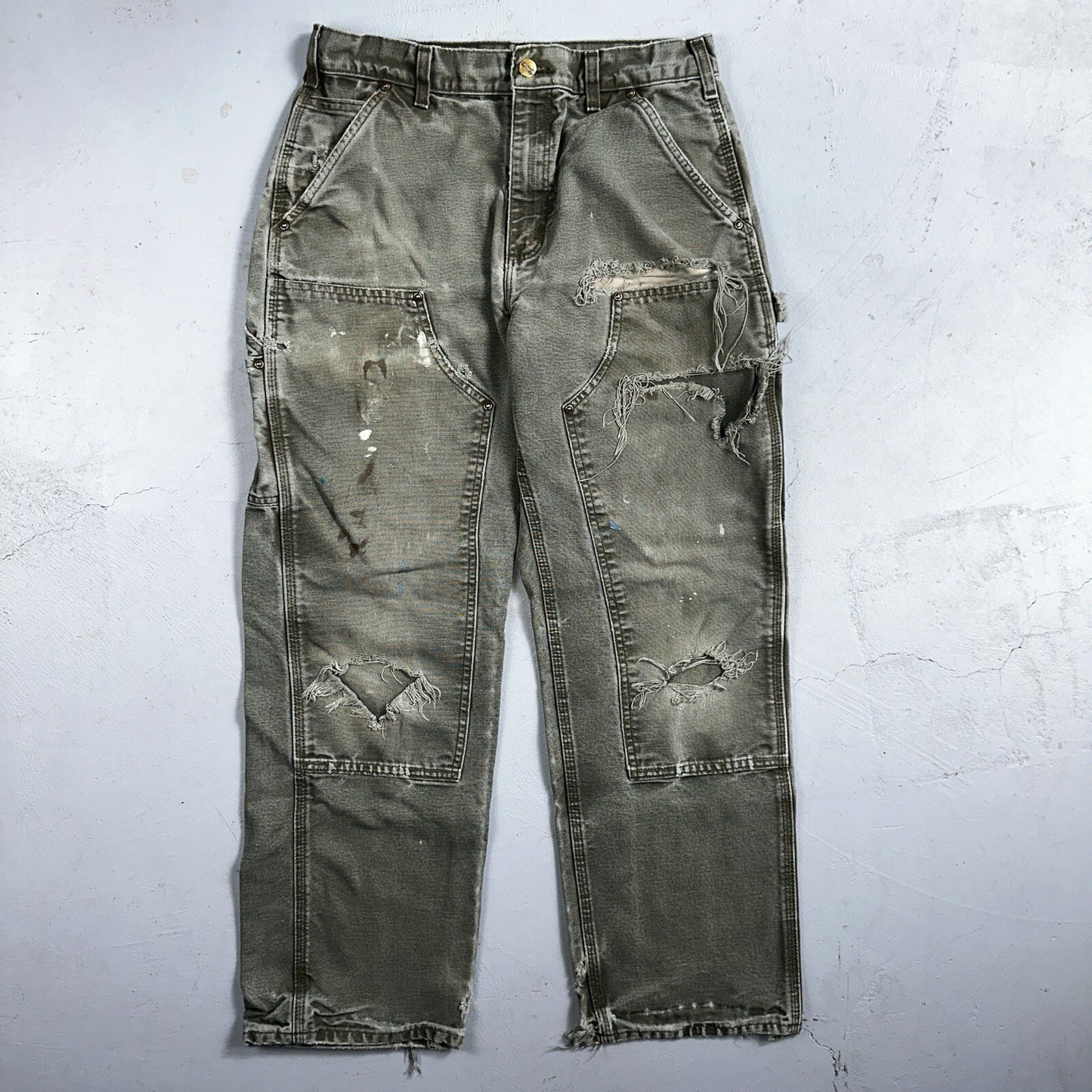 Carhartt VTG Double Knee Carpenter Pants USA B01 B136 MOS Green 31x30 Act 30x28