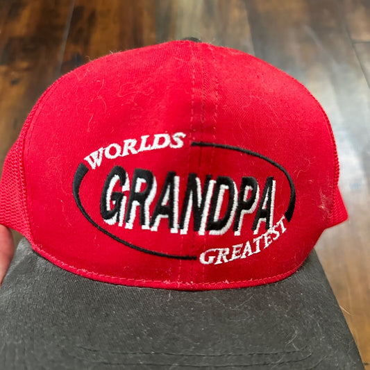Worlds Greatest Grandpa VTG Hat Cap Snapback Funny Cute Gift Dad Red