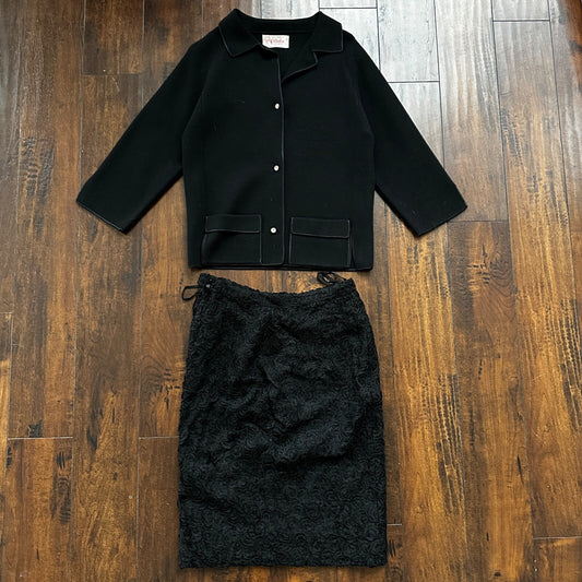 1960’s VTG Wool Cardigan Coltalia Imports Black Women’s Rockabilly 60s Skirt