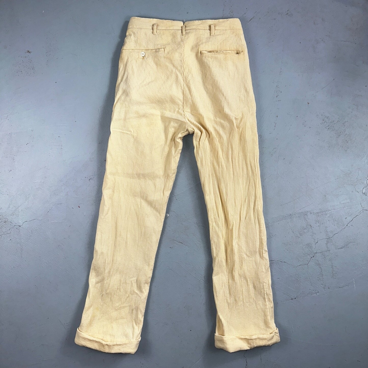 1930s 1940s Pants Mens 27 Yellow Corduroy Chino Straight Pockets Palm Beach Suit