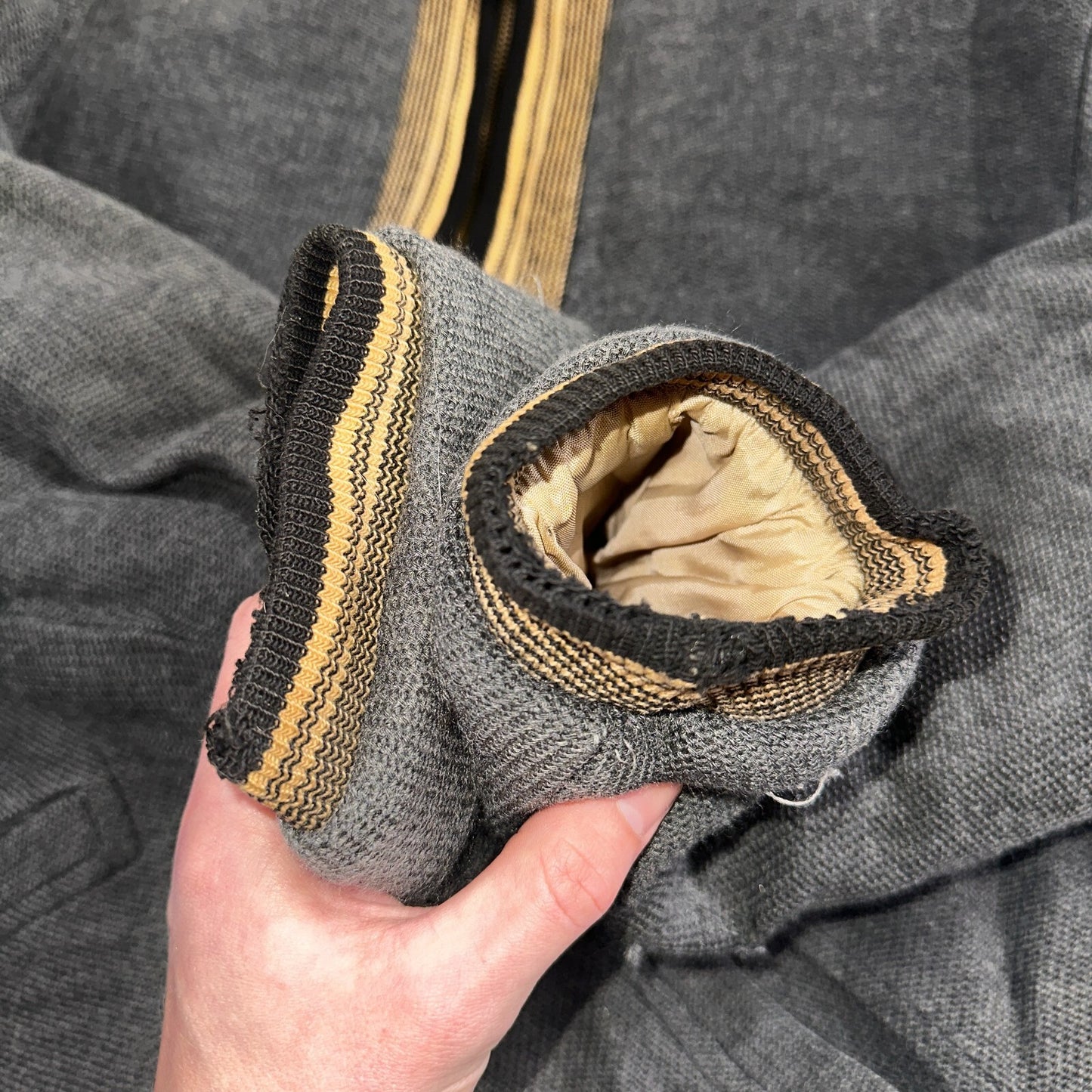 VTG 40s Wool Lined Men Zipper Jacket Sweater Salt Pepper Gray 1940s Rockabilly
