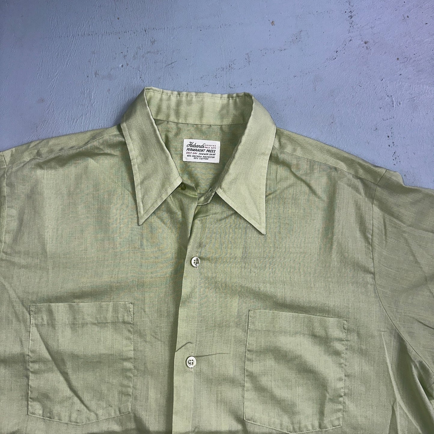 1960s Habands Green Short Sleeve Button Down Shirt Rockabilly Drip Dry Summer