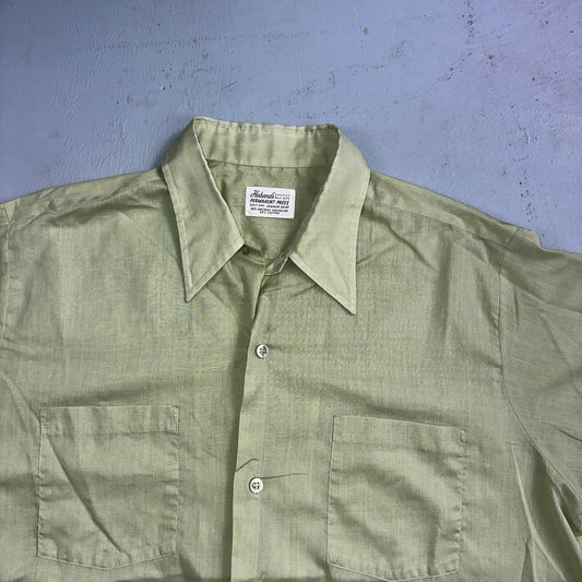1960s Habands Green Short Sleeve Button Down Shirt Rockabilly Drip Dry Summer
