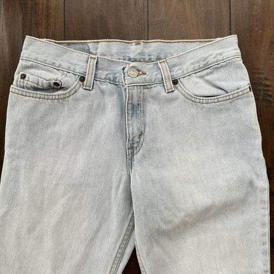 Vtg Levis 507 Superlow Slim Light Blue Jeans Womens Tag 5 X Capri 27x21 USA 90s