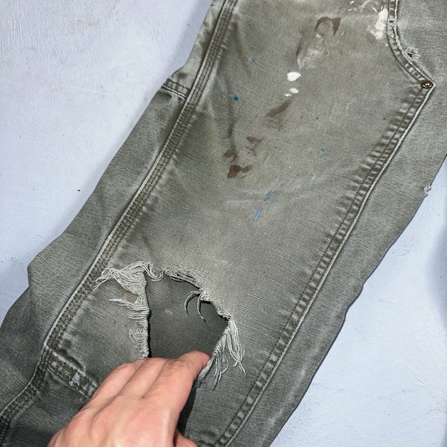 Carhartt VTG Double Knee Carpenter Pants USA B01 B136 MOS Green 31x30 Act 30x28