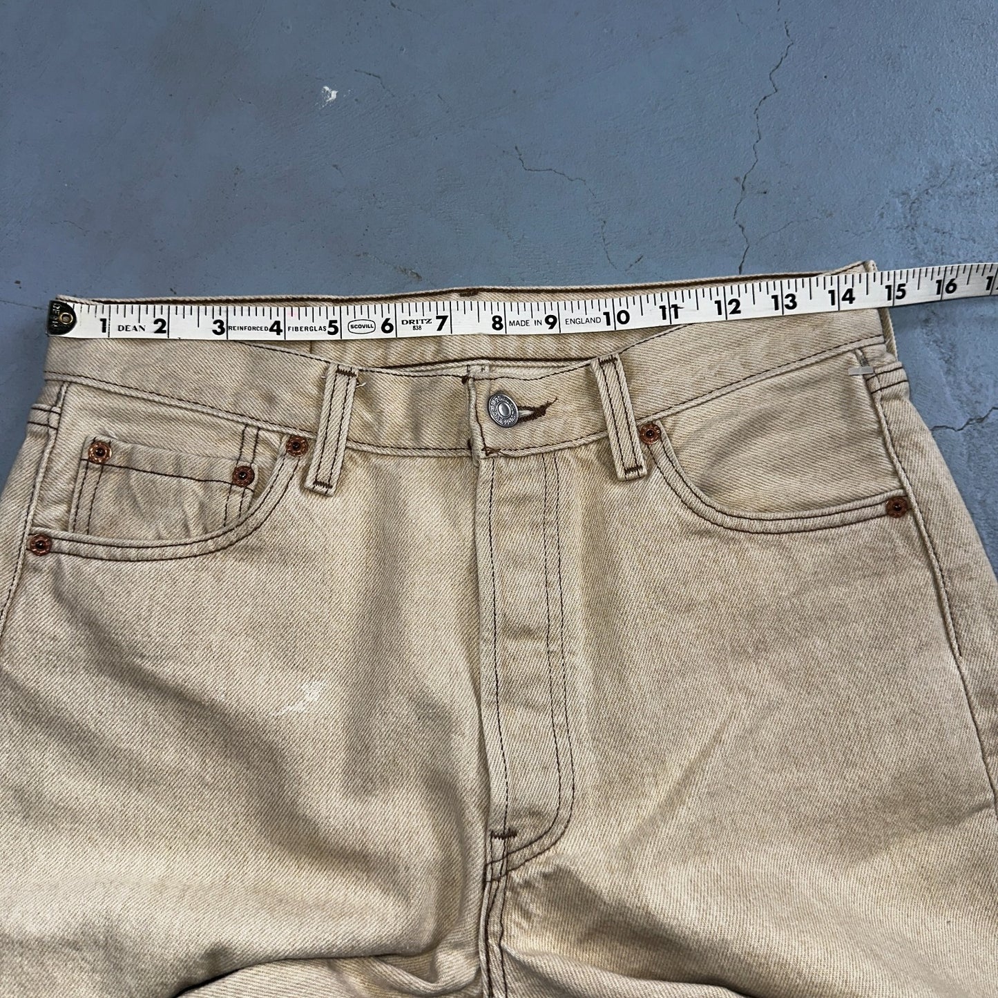 Levis 501 Vintage 90s USA XX Straight Leg Jeans Beige Light Wash 30x34 Act 29x29