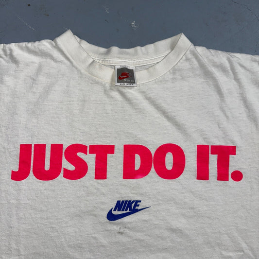Nike Just Do It JDI VTG T Shirt Gray Tag 90s Single Stitch White Basic Gym