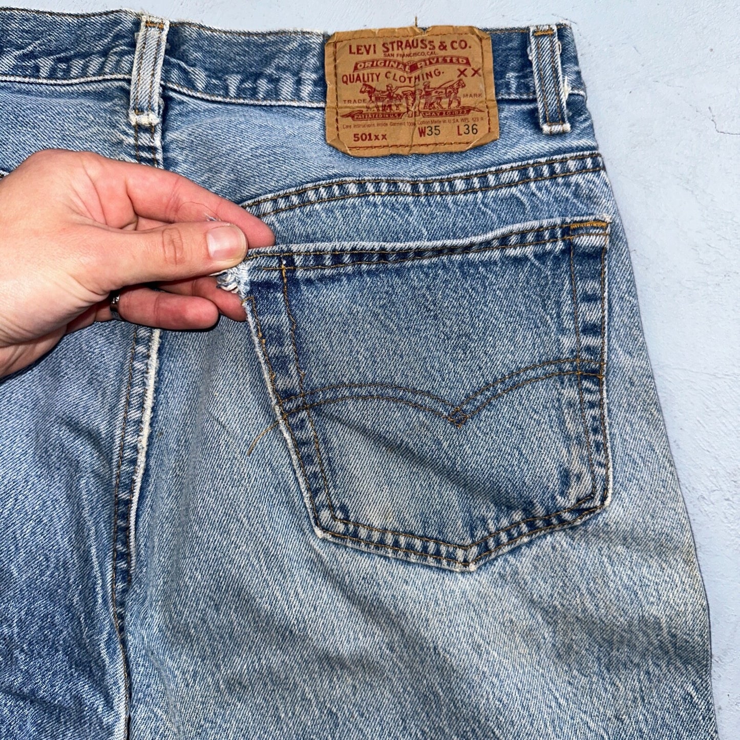 Levis 501 Vintage 90s USA XX Straight Leg Jeans 35x36 Blue Light Wash Act 32x32