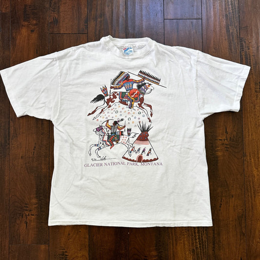Glacier National Park Montana Hanes XL VTG T Shirt Indian Tribe Native American