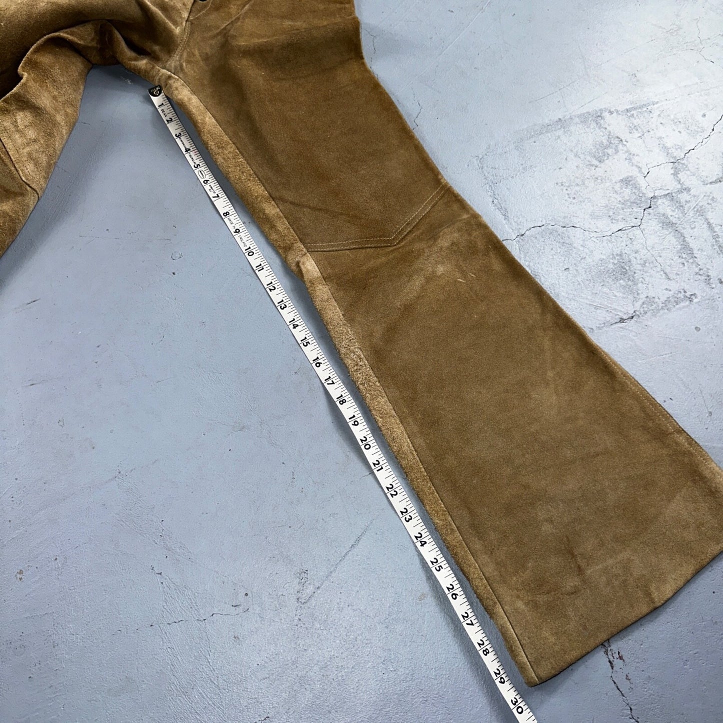 Vintage 1960s Leather Pants 28 Wide Leg Brown Rockabilly 60s Cowboy Suede 27x30