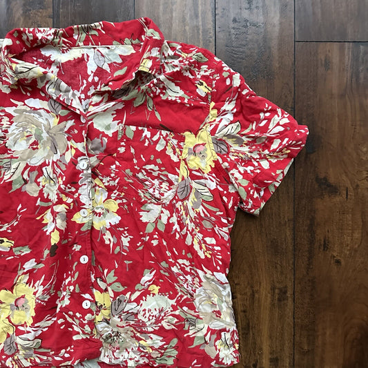 Vintage USA Rockabilly Womens Shirt Button Down Shirt Hawaiian Crazy Print 90s