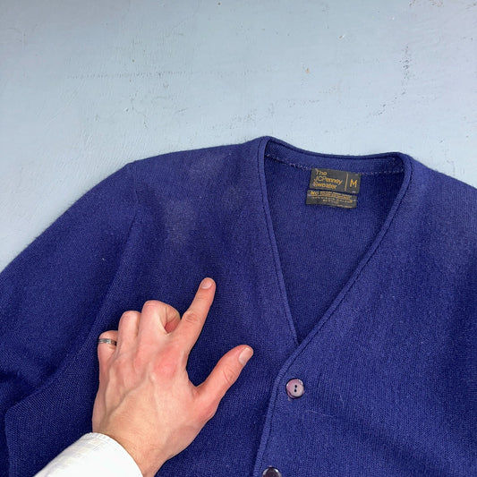 Vintage 80s JCPenney Acrylic Cardigan Sweater Men’s Size M Blue Penneys 1980s