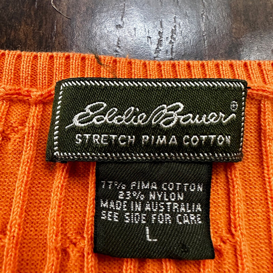 Eddie Bauer Tank Top Womens L Orange Knit Pima Cotton Soft VTG Style Vest Cool