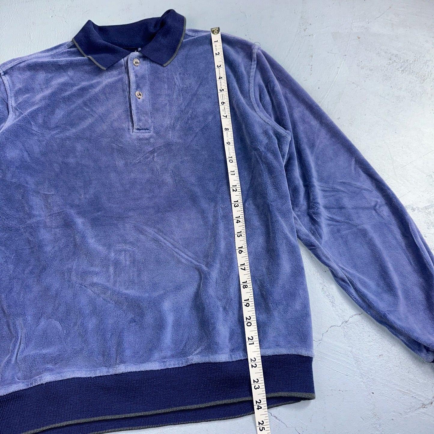 Velour Polo Shirt Hartog Marines Mens VTG 70s L USA Blue 1970s Rockabilly Worn