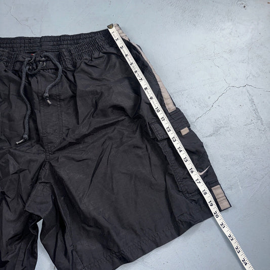 Nike Vintage Black Nylon Shorts Swoosh XL 90s Black Tag 9” Inseam Running Track