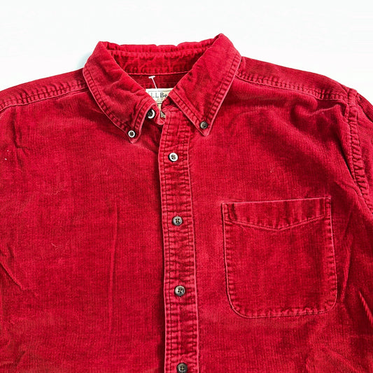 Vintage LL Bean Shirt Mens L Button Up Corduroy Red Outdoor Nature Workwear