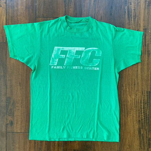 Nike Family Fitness Center FFC Vintage T Shirt 80s Single Stitch Green Sports