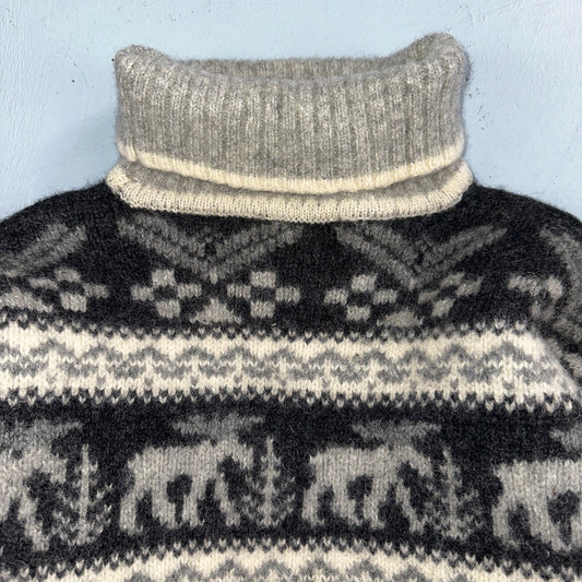 Eddie Bauer Vintage 1992 Wool Turtleneck Fair Isle Pullover Sweater L Womens