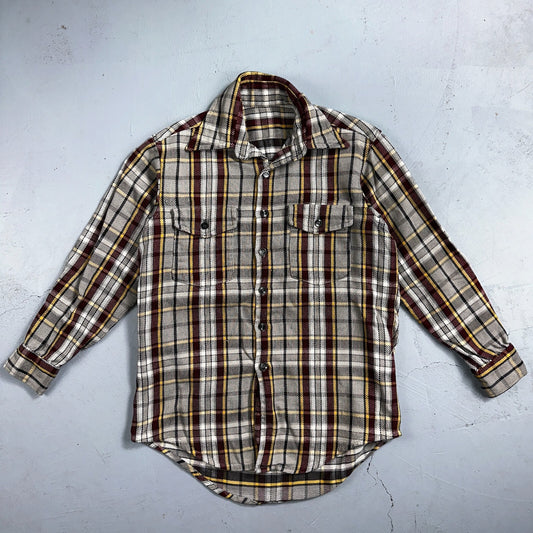 VTG Big Mac JC Penny Thick 100% Cotton Flannel Work Shirt M 70s Plaid Thrashed