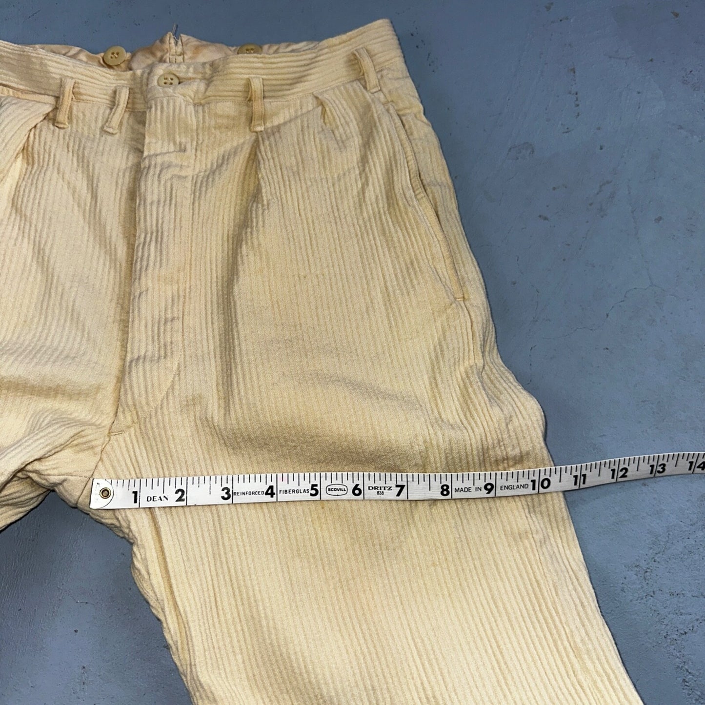 1930s 1940s Pants Mens 27 Yellow Corduroy Chino Straight Pockets Palm Beach Suit