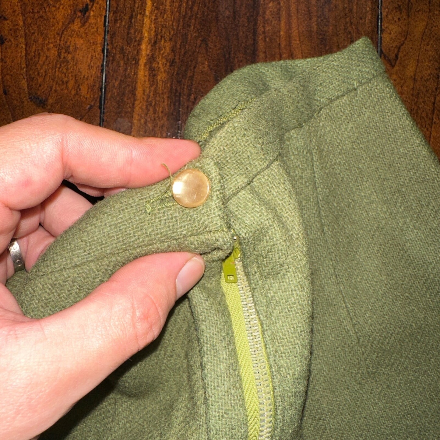 VTG USA Rockabilly Womens Dress Skirt 60s 70s Bottom Plaid Cute Green Wool