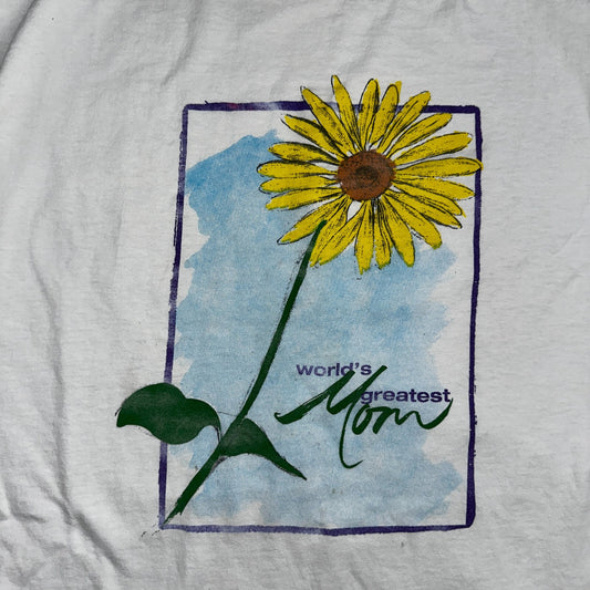 Oneita Worlds Greatest Mom VTG T Shirt WGM 90s Single Stitch Sunflower Cute