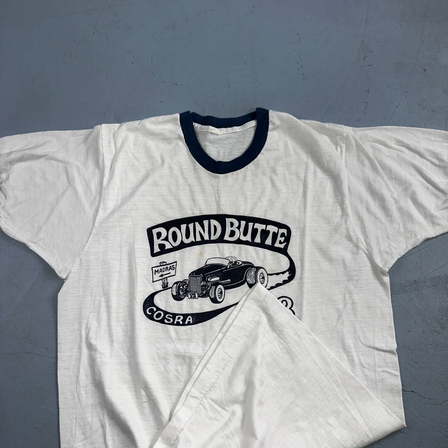 Round Butte Oregon 1970s VTG T Shirt 1978 Rockabilly Ringer Cars Hot Rod PDX Art