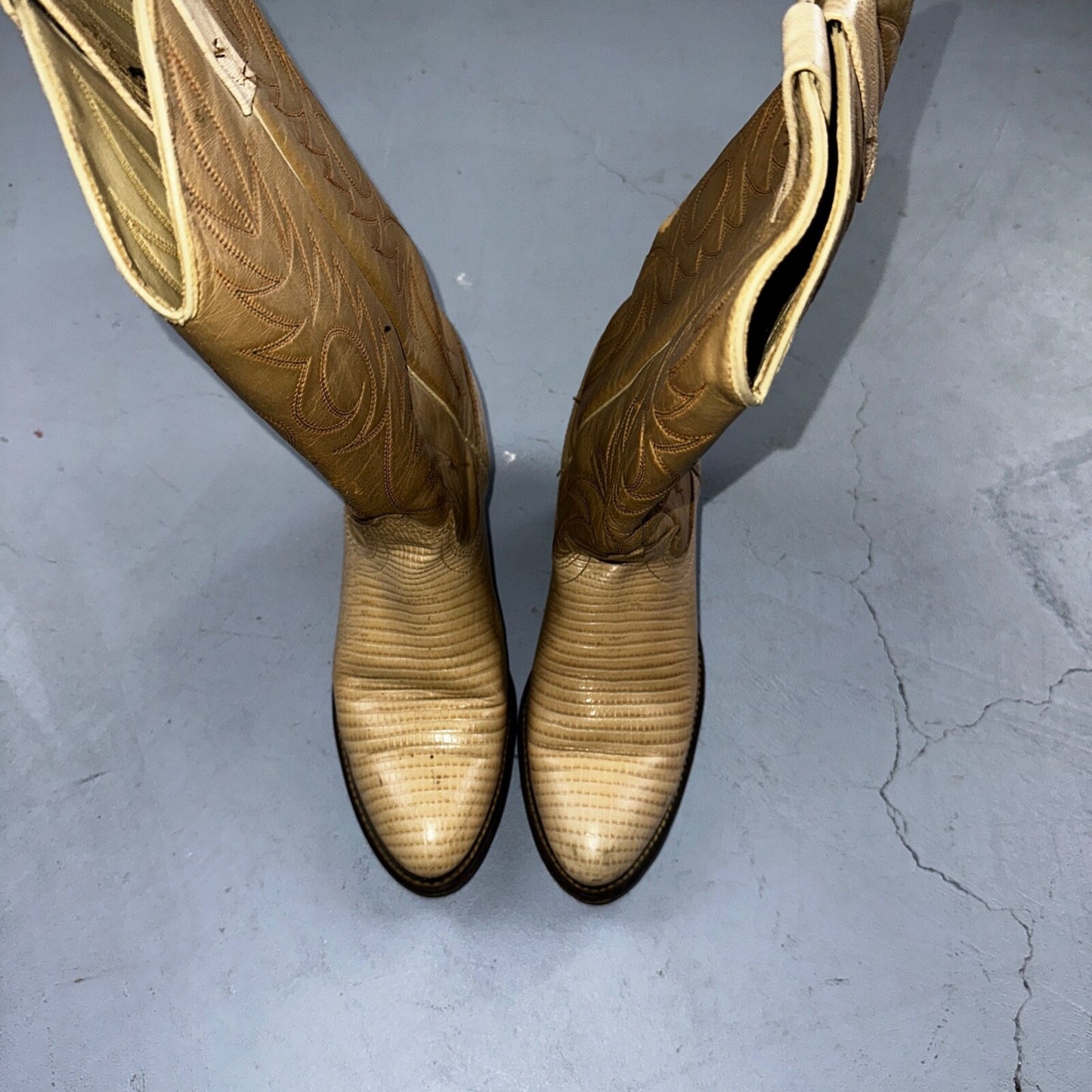 Acme Womens Vintage Brown Leather Western Stacked Heel Cowboy Boots Size 8C