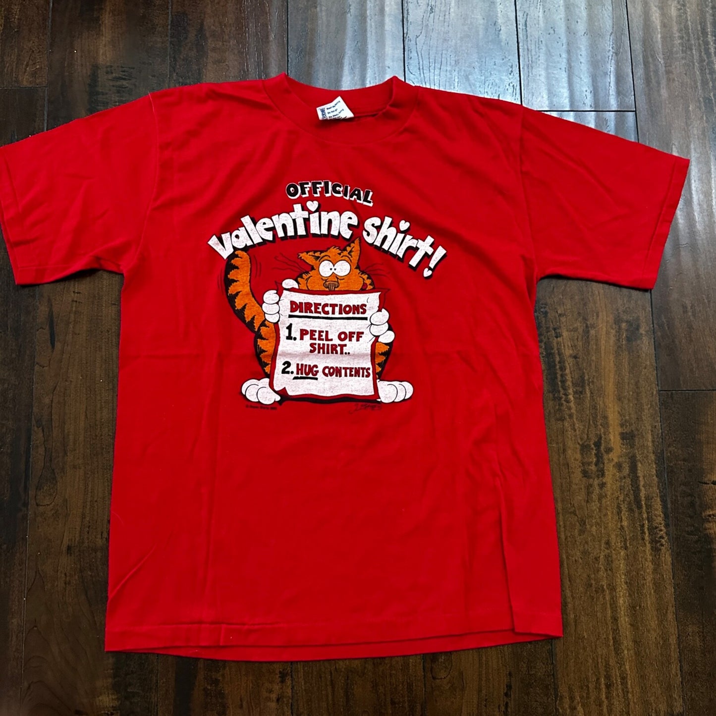 Valentine Shirt Cute Cat VTG T Shirt Single Stitch Official Red Heart Love 90s