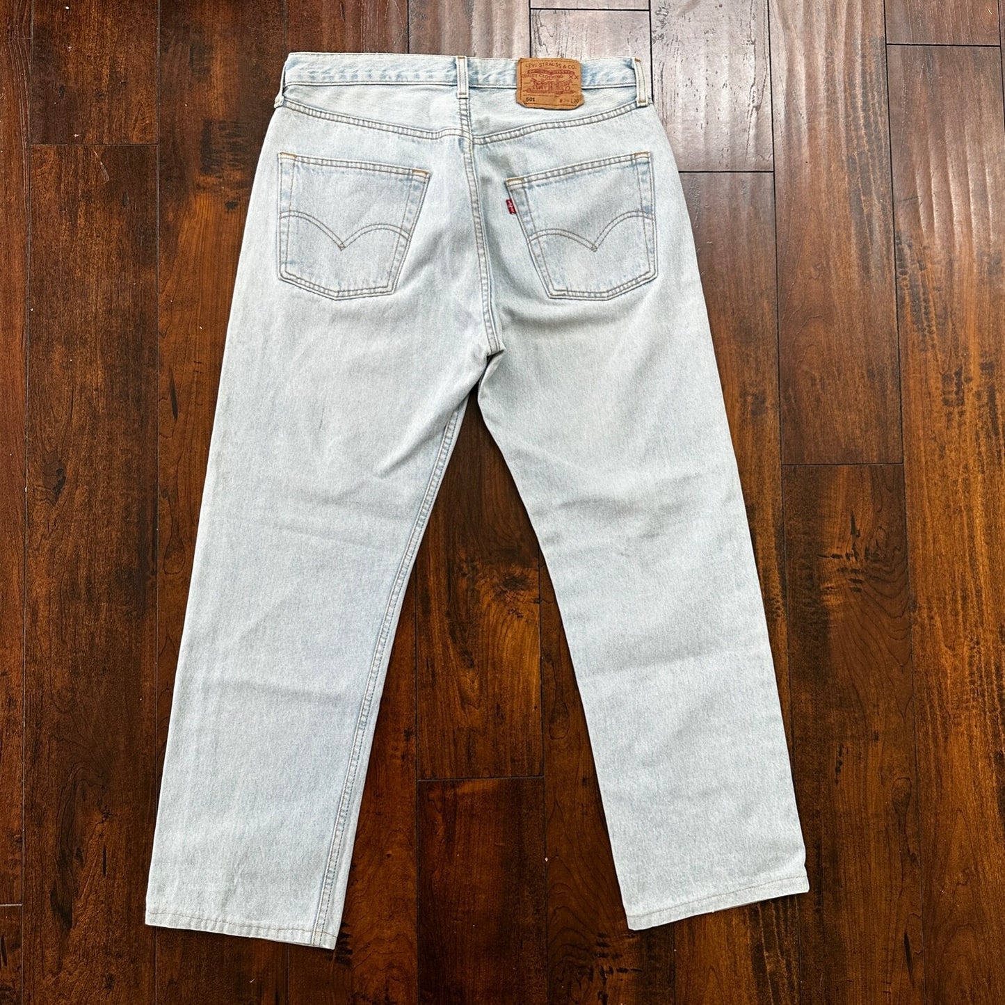 VTG 90s Levis 501 Button Fly 34x30 UK Tag Jeans Light Wash Blue XX Act 32x27