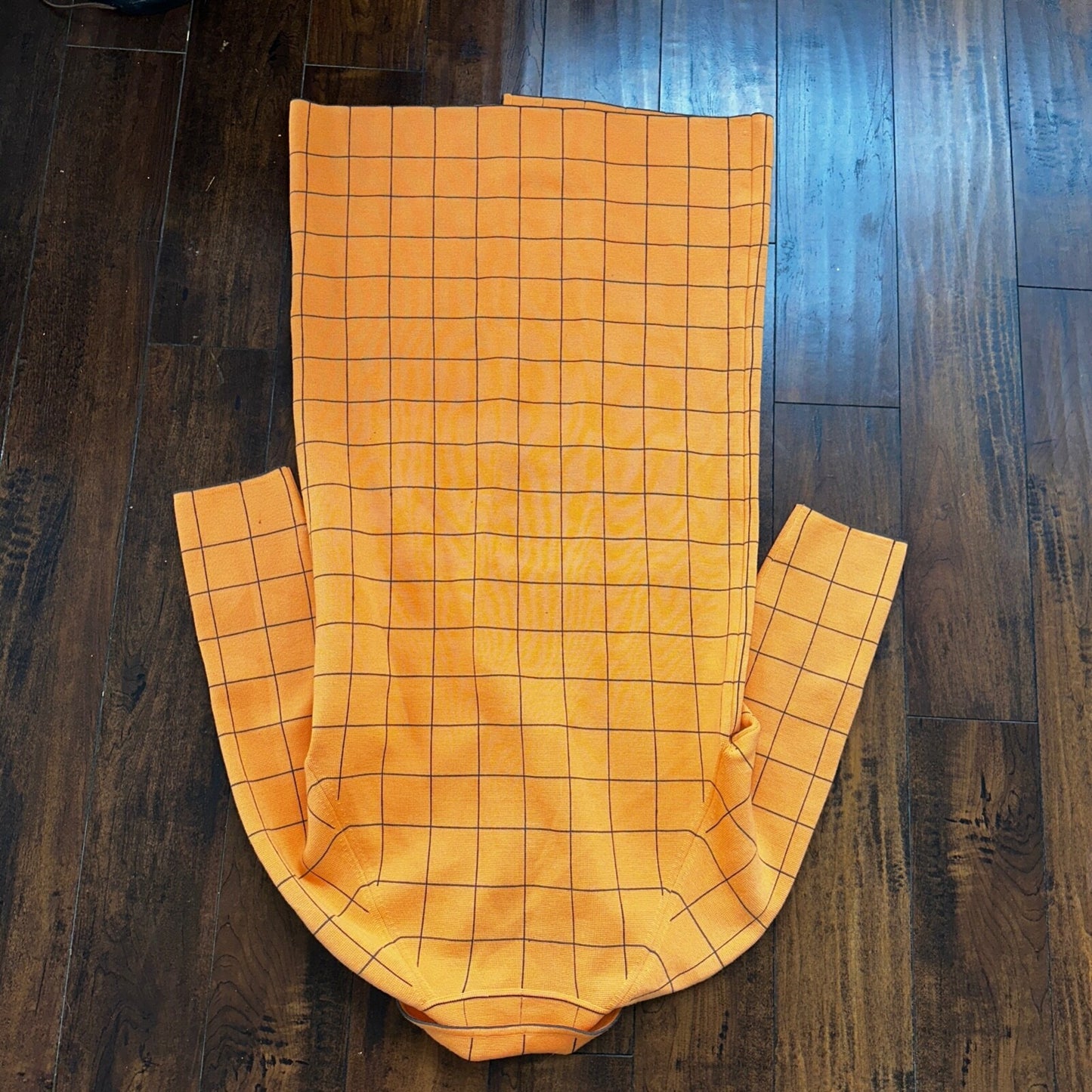 VTG 100% Wool Imperial Long Check Overcoat Womens Orange Rockabilly 1960s 70s