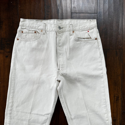 VTG 90s Levis 501 Button Fly 36x32 USA Tag Jeans Straight White XX Act 32x31