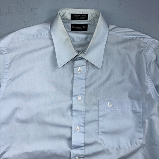 Christian Dior Vintage Men's 16.6 Monsieur Button Down Dress Shirt Blue