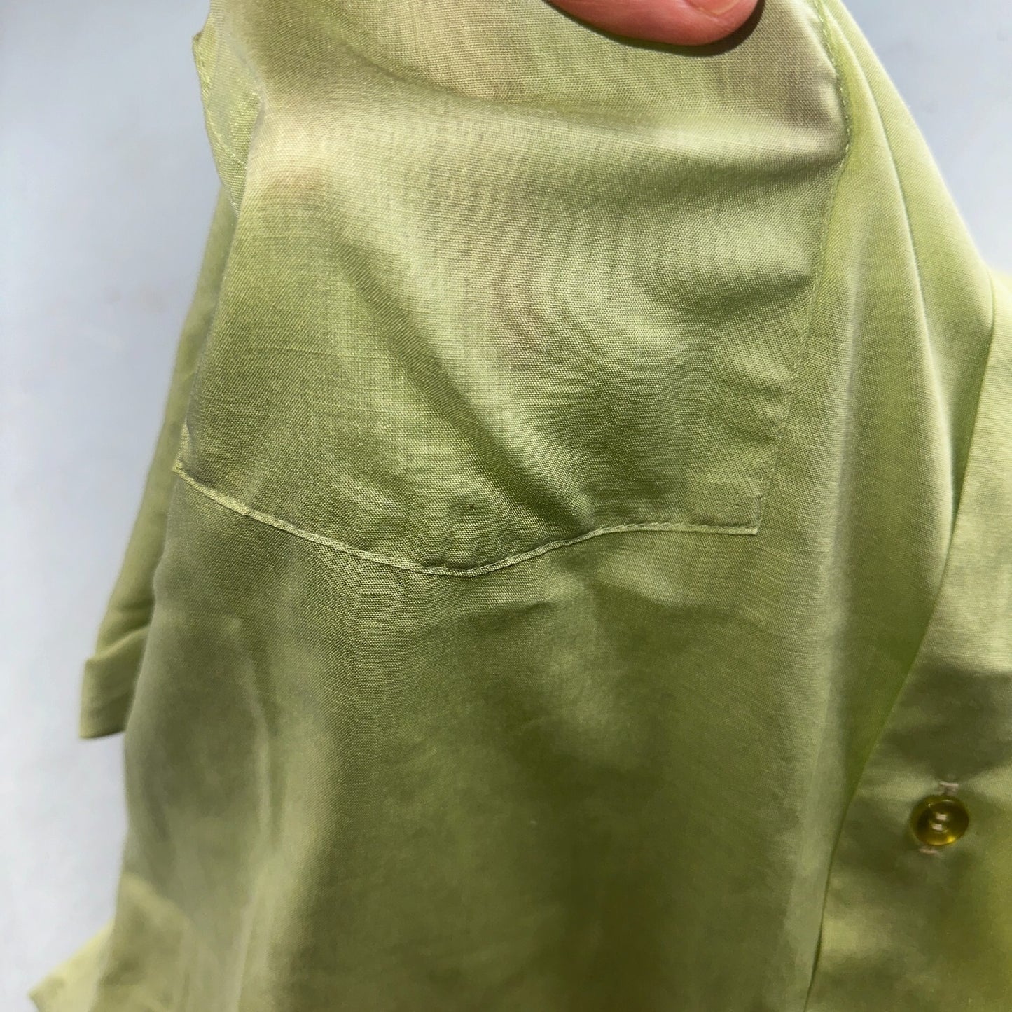 1960s Habands Green Short Sleeve Button Down Shirt Rockabilly Drip Dry Summer