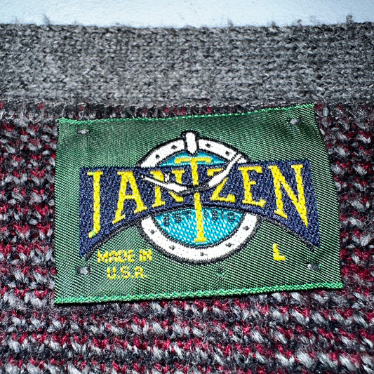 Jantzen VTG Sweater Abstract Cardigan Grandpa Argyle Knit Mens Large V Neck