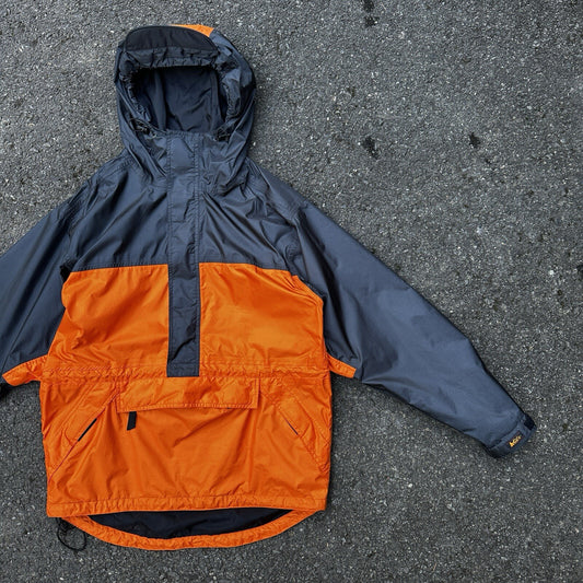 REI VTG Gore-Tex Orange GTX Shell Paclite Waterproof Jacket Mens Medium Black